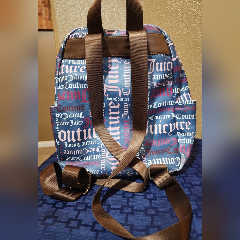 Juicy Couture Faded Navy, Pink & White Logo Print Backpack - Picture 2 of 6